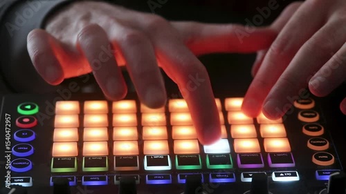Hands Playing Beat Pad Controller for Music Production