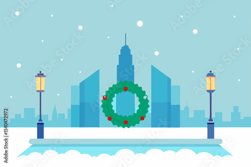 a romantic ice skating rink atop a skyscraper  