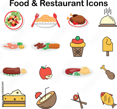 Vector icons for food trucks, bakeries, and fine dining