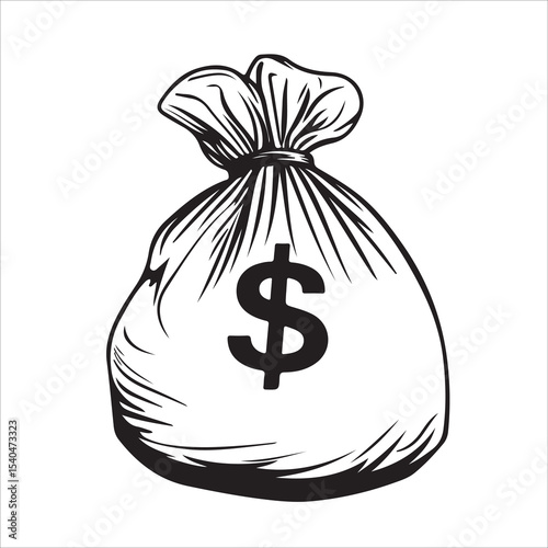 Black silhouette of a money bag with a dollar sign illustration, Vector illustration, Money Bag Silhouette Vector, Money Bag Clipart, Money bag icon