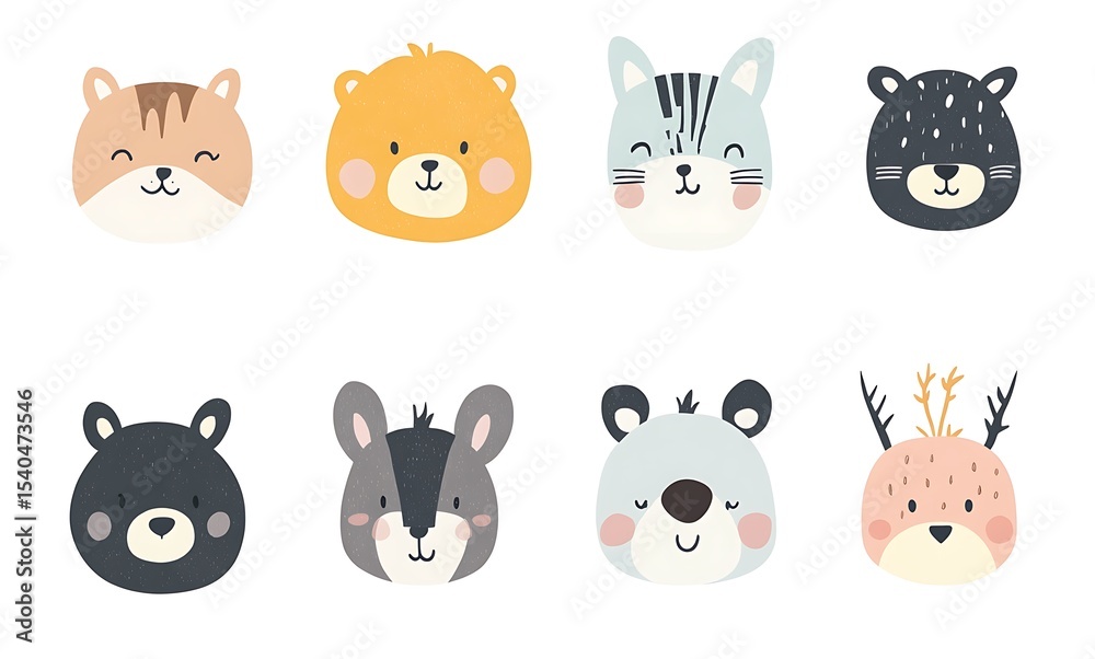 Fototapeta premium set of cute cartoon animal characters, teddy bear and lion and rabbit and unicorn and cat in clay style character with pastel color on white background