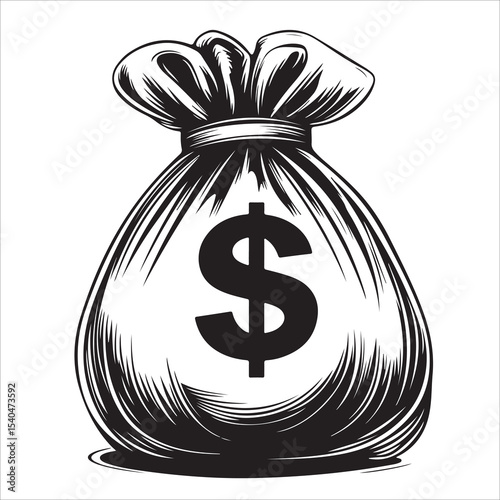 Black silhouette of a money bag with a dollar sign illustration, Vector illustration, Money Bag Silhouette Vector, Money Bag Clipart, Money bag icon