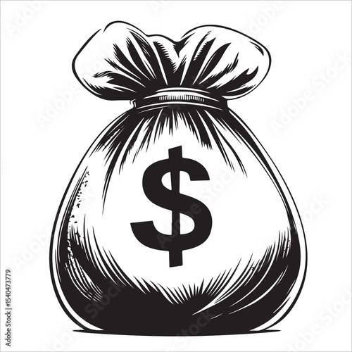 Black silhouette of a money bag with a dollar sign illustration, Vector illustration, Money Bag Silhouette Vector, Money Bag Clipart, Money bag icon