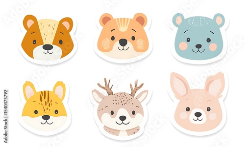 set of cute cartoon animal characters, teddy bear and lion and rabbit and unicorn and cat in clay style character with pastel color on white background