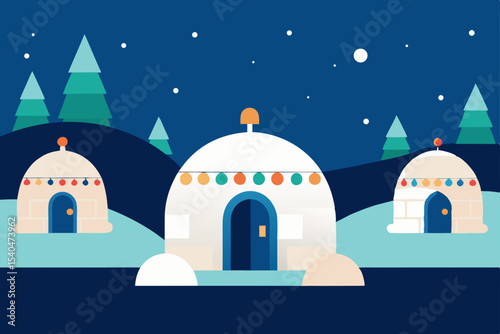 a rooftop igloo village glowing from within  conne.svg