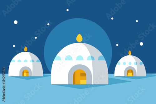 a rooftop igloo village of glowing domes  each 