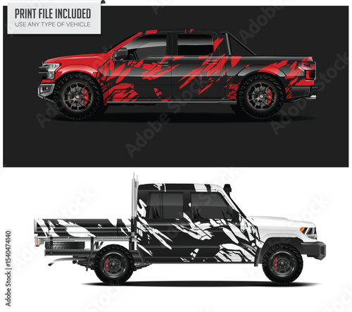 Truck Wrap Designs Red Black and White Abstract Graphics