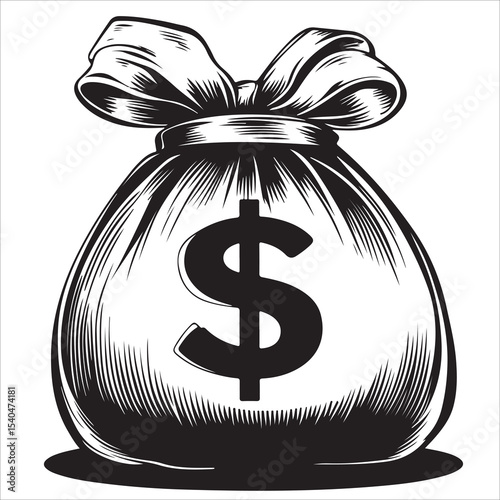 Black silhouette of a money bag with a dollar sign illustration, Vector illustration, Money Bag Silhouette Vector, Money Bag Clipart, Money bag icon