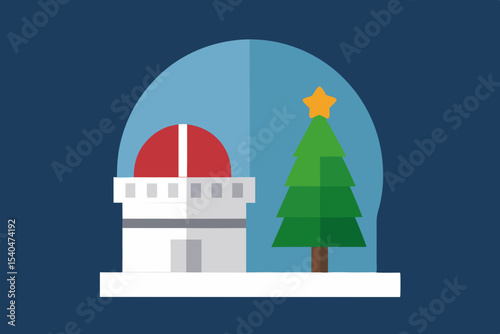 a rooftop observatory with a christmas tree reflec 