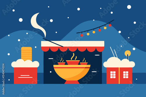 a rooftop ramen bar under snowfall  bowls glowing .svg