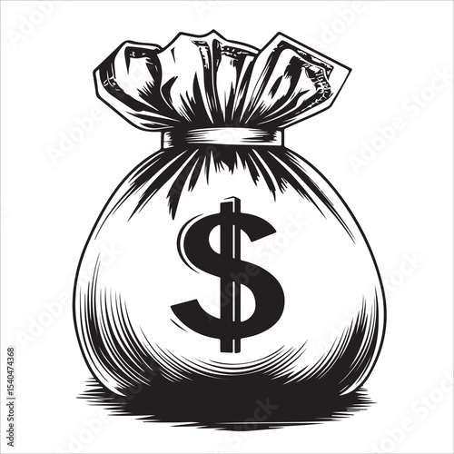 Black silhouette of a money bag with a dollar sign illustration, Vector illustration, Money Bag Silhouette Vector, Money Bag Clipart, Money bag icon