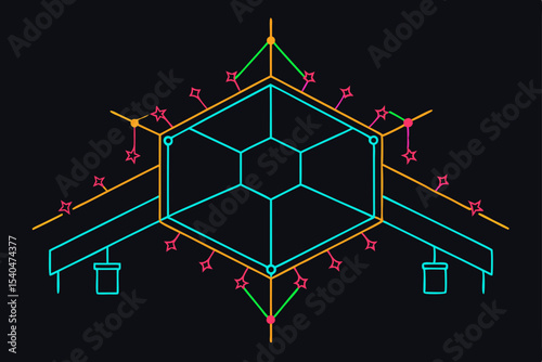 a rooftop skate rink shaped like a snowflake  outl.svg