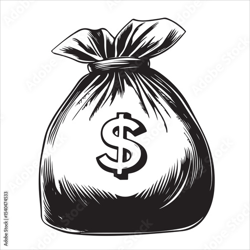Black silhouette of a money bag with a dollar sign illustration, Vector illustration, Money Bag Silhouette Vector, Money Bag Clipart, Money bag icon