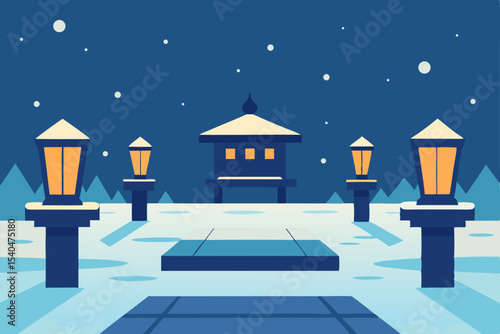 a silent rooftop prayer garden with soft lanterns .svg