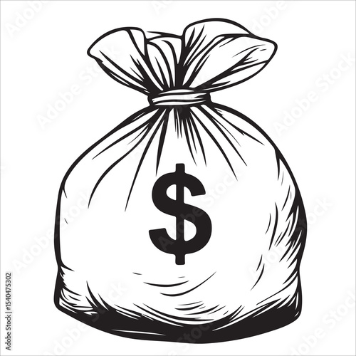 Black silhouette of a money bag with a dollar sign illustration, Vector illustration, Money Bag Silhouette Vector, Money Bag Clipart, Money bag icon