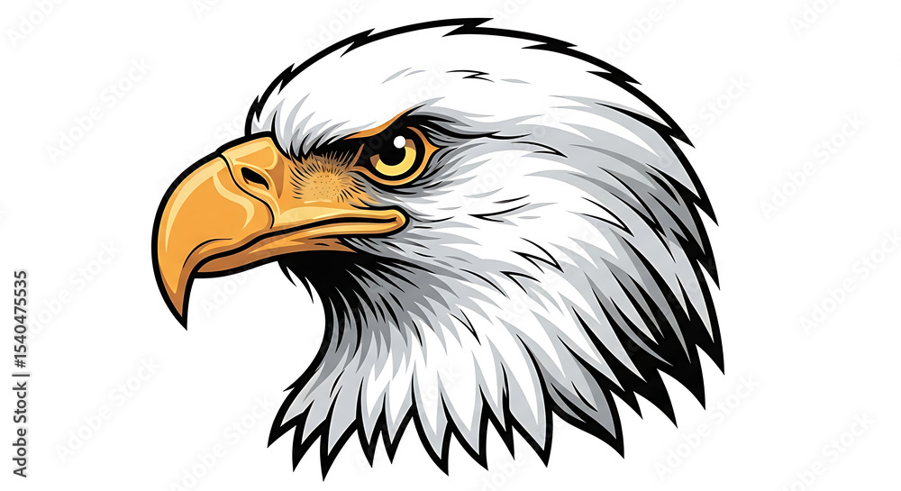 Fototapeta premium Fierce Bald Eagle head vector logo illustration. A powerful and majestic American eagle profile, perfect as a sports mascot, patriotic emblem, or graphic icon for strength and freedom.