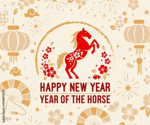Celebrate Chinese New Year 2026, the Year of the Horse! Discover our vibrant template designs perfect for holiday illustrations, greeting cards, and festive banners