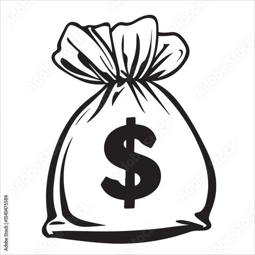 Black silhouette of a money bag with a dollar sign illustration, Vector illustration, Money Bag Silhouette Vector, Money Bag Clipart, Money bag icon