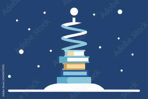 a snow covered rooftop with a glowing spiral book  