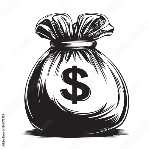 Black silhouette of a money bag with a dollar sign illustration, Vector illustration, Money Bag Silhouette Vector, Money Bag Clipart, Money bag icon
