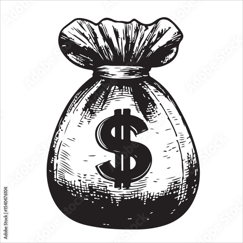 Black silhouette of a money bag with a dollar sign illustration, Vector illustration, Money Bag Silhouette Vector, Money Bag Clipart, Money bag icon