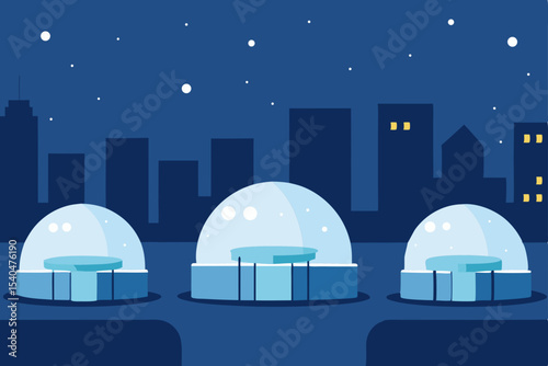 a snowy caf  terrace atop a skyscraper  with glowi