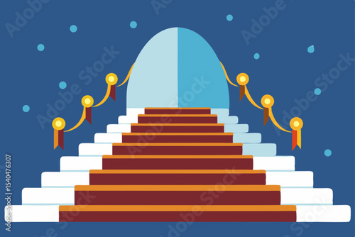 a snowy city stairwell wrapped in ribbons and gold.svg