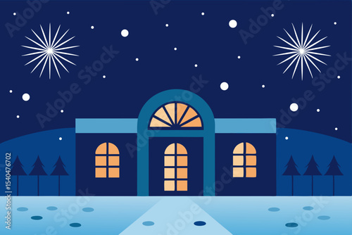 a snowy plaza midnight fireworks show with reflect.svg