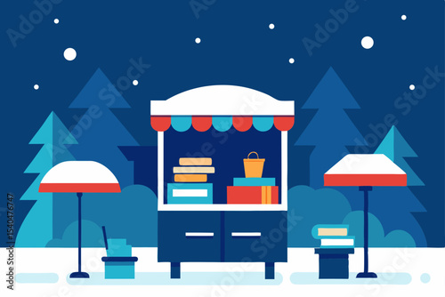 a snowy plaza turned into an outdoor library