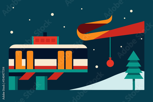 a snowy sky tram station glowing with retro futuri.svg
