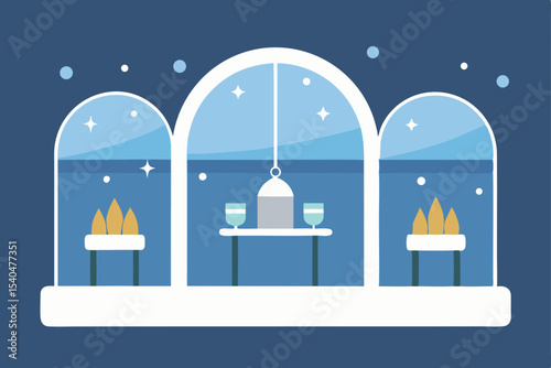 a snowy skybridge caf  with transparent walls 
