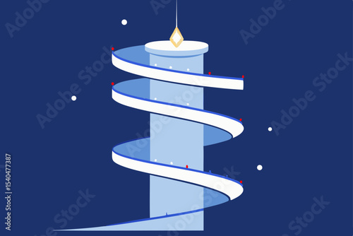 a snowy spiral ramp winding up a modern tower 