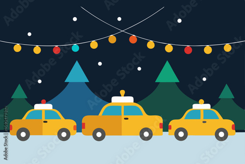 a snowy taxi depot where cabs line up under colorf.svg