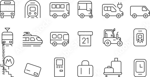 Public Service and Municipal Transport Line Icons Set — Thin Linear Vector Symbols of Travel and Transit