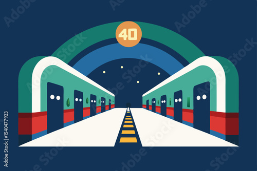 a subway train station with a 40 foot christmas 