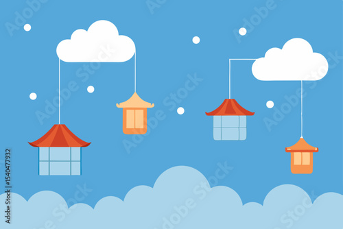 a suspended sky market in the clouds  glowing pape.svg