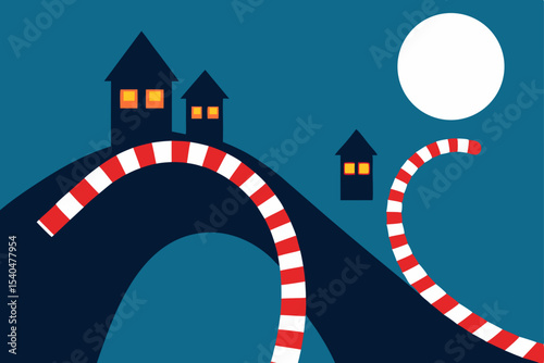 a suspended sleigh racetrack winding between rooft 