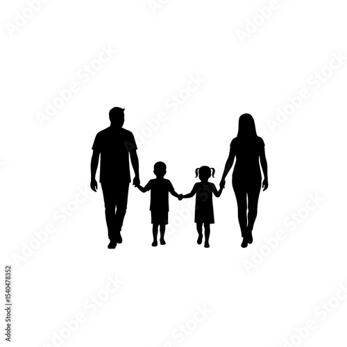 Black silhouette family holding hands parents children walking together unity togetherness