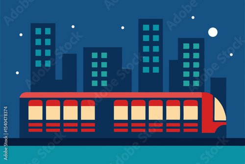 a train gliding past high rise windows  each 
