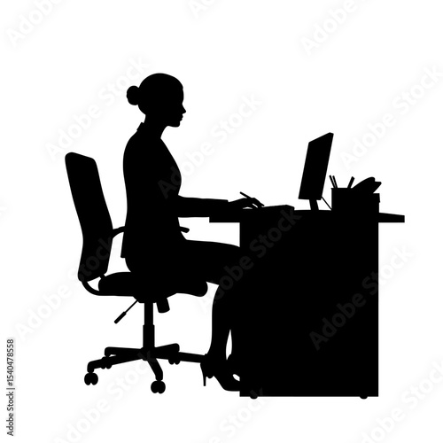Black silhouette secretary desk office worker figure administrative pose business office