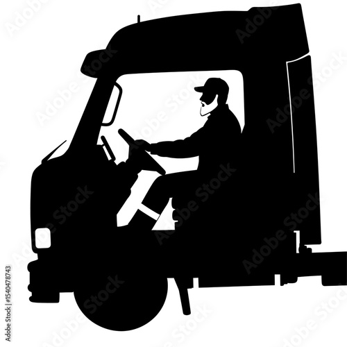 Black silhouette truck driver steering wheel transportation worker figure driving position logistics