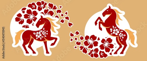 Welcome the Year of the Horse in 2026 with our elegant template designs! Perfect for greeting cards, holiday illustrations, and decorative banners for your celebrations