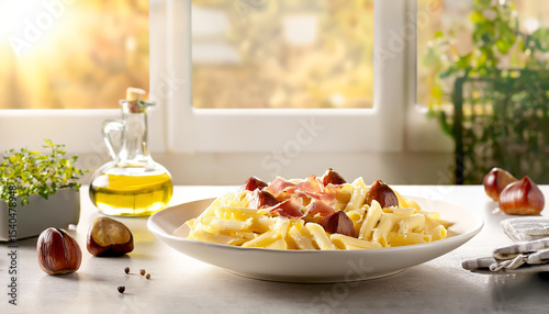 Pasta mit Maronen und Parmaschinken 