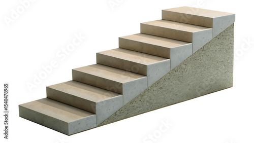 A detailed illustration of a light beige stone staircase on a light gray concrete base.