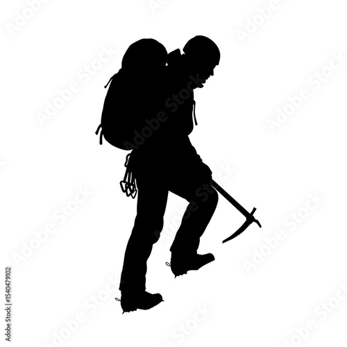 Black silhouette mountain climber adventurer figure climbing gear adventure extreme sports