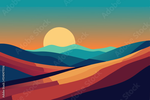 abstract landscape with colorful rolling hills 