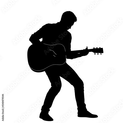 Black silhouette musician playing guitar artist figure acoustic guitar performance pose music