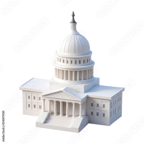 United States Capitol, 3D Icon – Glossy Minimal Emoji Style, Isolated PNG object