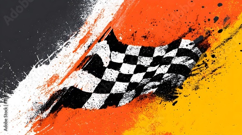 abstract racing flag design featuring bold grunge textures and high-speed motion elements for a competitive edge