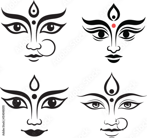 Elegant illustrations of indian goddess durga faces for cultural and spiritual design